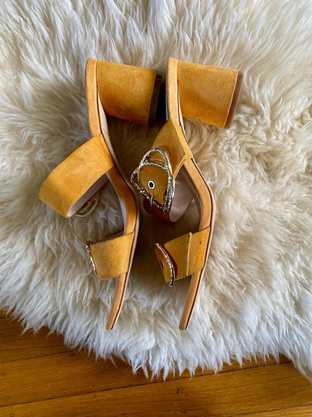 Zara block heel yellow sandal mules with buckle strap size 39 - Picture 3 of 9